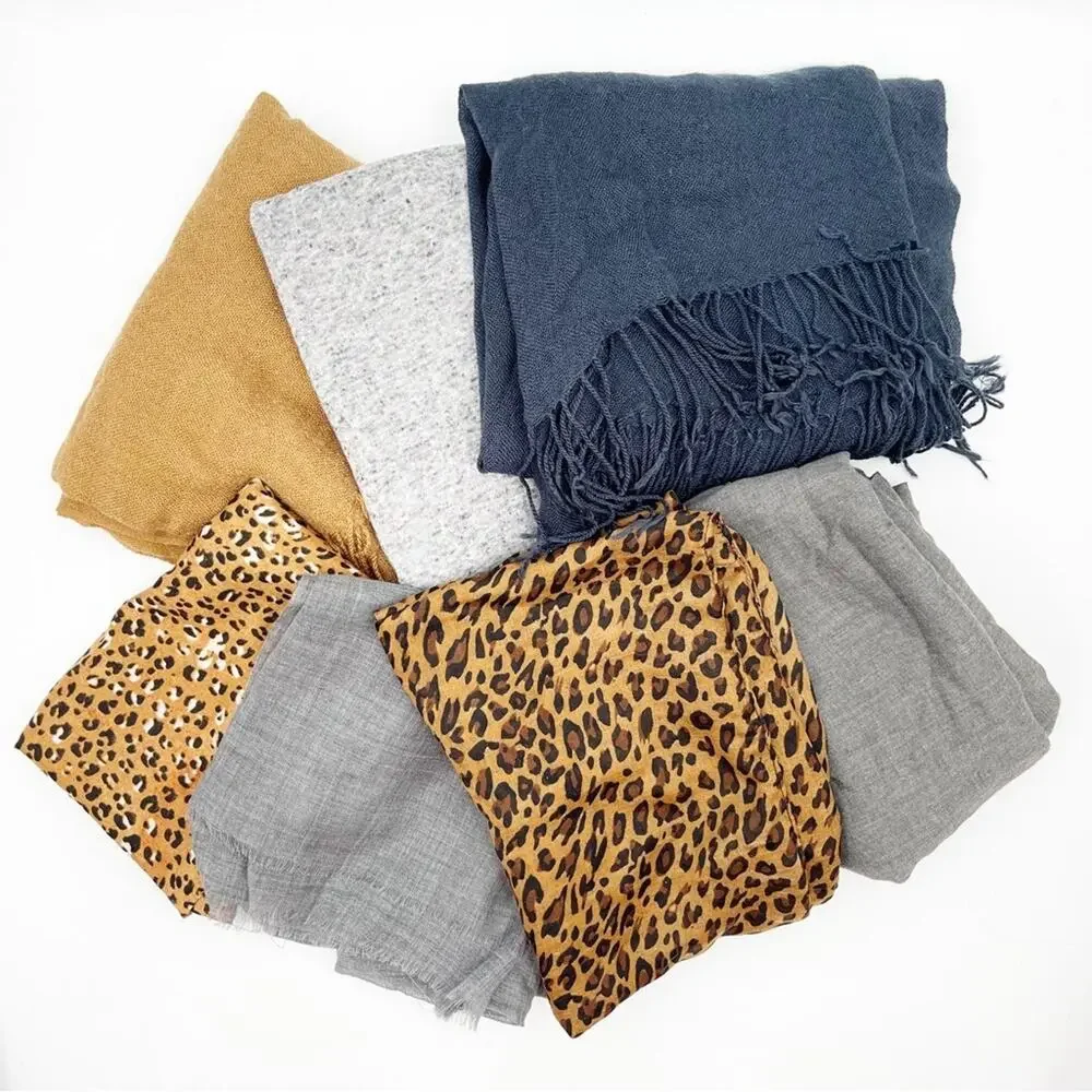 SCARF x 7 Bundle Lot of Neutral Solid & Animal Print Winter Casual Cozy H&M BCBG
